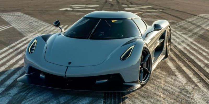 Koenigsegg Jesko Absolut car on a race track. 