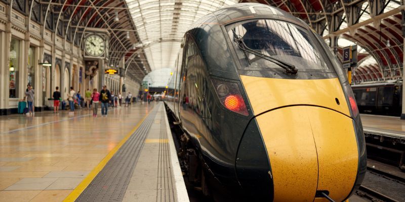A train on a platform, ready to depart.