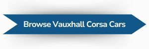 Blue ribbon-shaped button with the text 'Browse Vauxhall Corsa Cars' in white