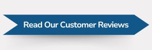 Blue ribbon-shaped button with text 'Read Our Customer Reviews'.