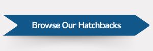Blue ribbon-shaped button with text 'Browse Our Hatchbacks'.