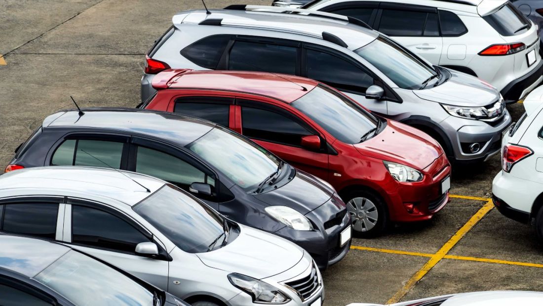 cars lined up in a car park