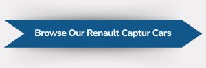 Blue ribbon-shaped banner with white text reading ‘Browse Our Renault Captur Cars’