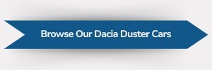 Blue ribbon-shaped banner with white text reading ‘Browse Our Dacia Duster Cars’