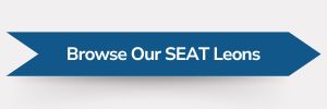 Blue ribbon-shaped banner with white text reading ‘Browse Our SEAT Leons.’