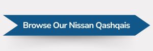 Blue ribbon-shaped banner with white text reading ‘Browse Our Nissan Qashqais.’