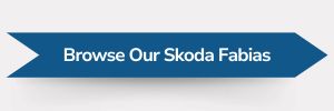 Blue ribbon-shaped banner with white text reading ‘Browse Our Skoda Fabias.’