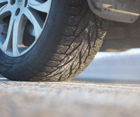 Car tyres and gravel.