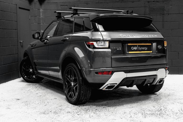 Grey Range Rover Evoque, from the back