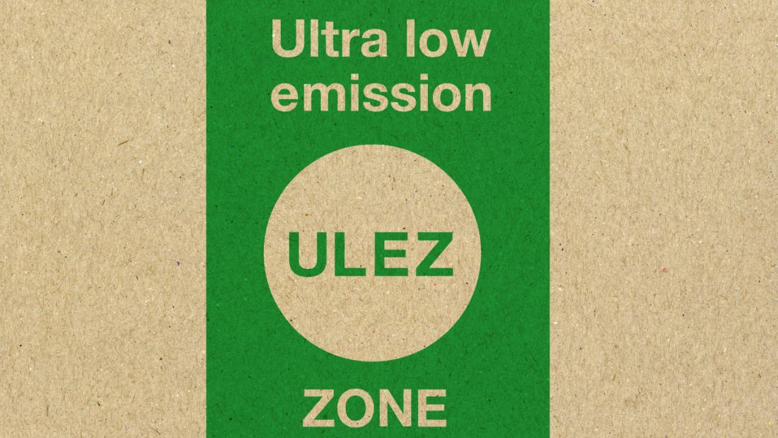 A label displaying the text "Ultra Low Emission Zone" indicating an area with reduced vehicle emissions.			 			