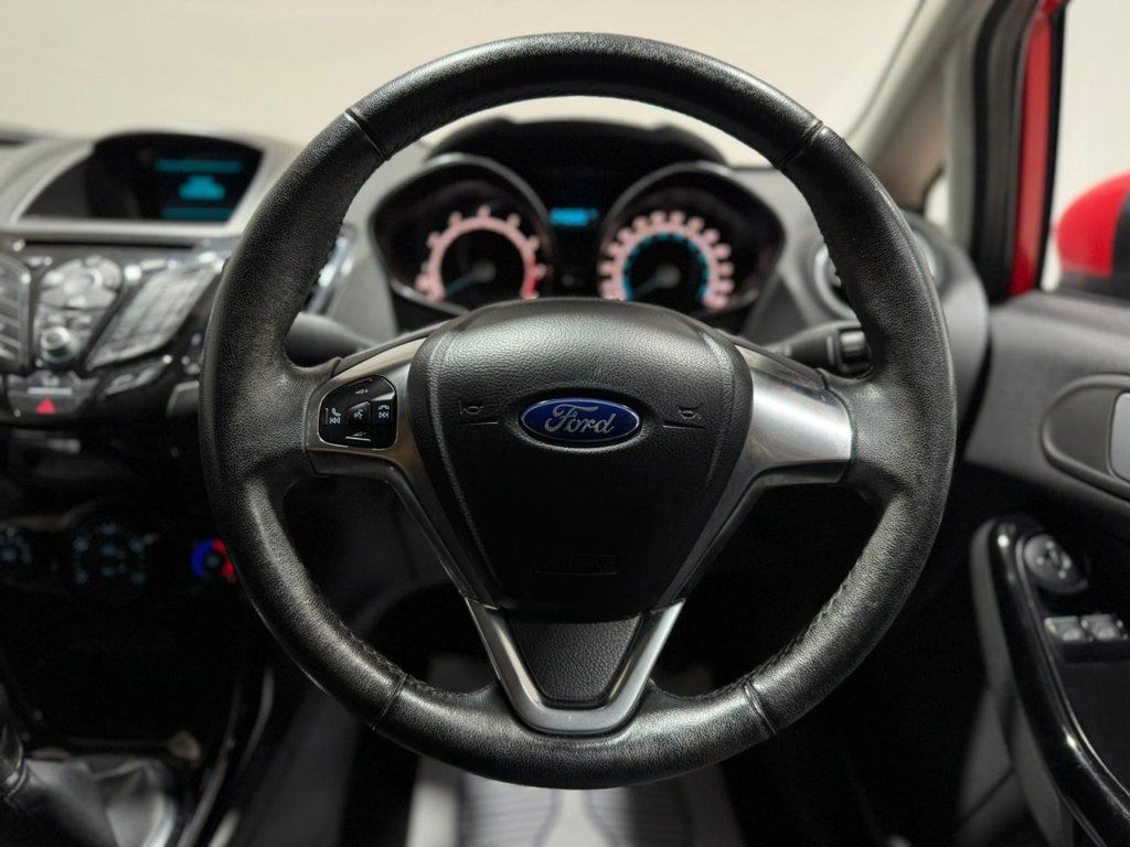 Close-up of a 2015 Ford Fiesta steering wheel
