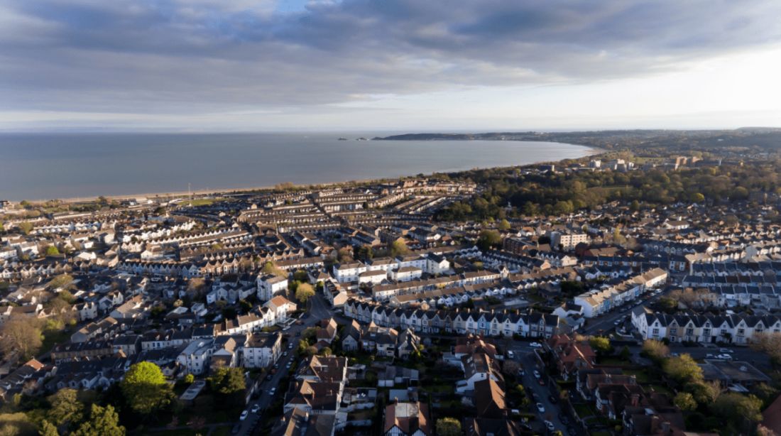 A photo taken in the sky of the city of South Wales