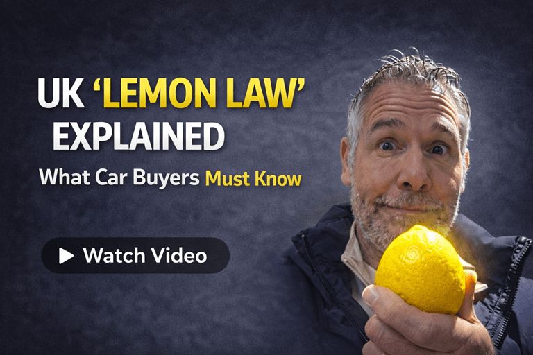 UK Lemon Law explained video thumbnail with man holding lemon