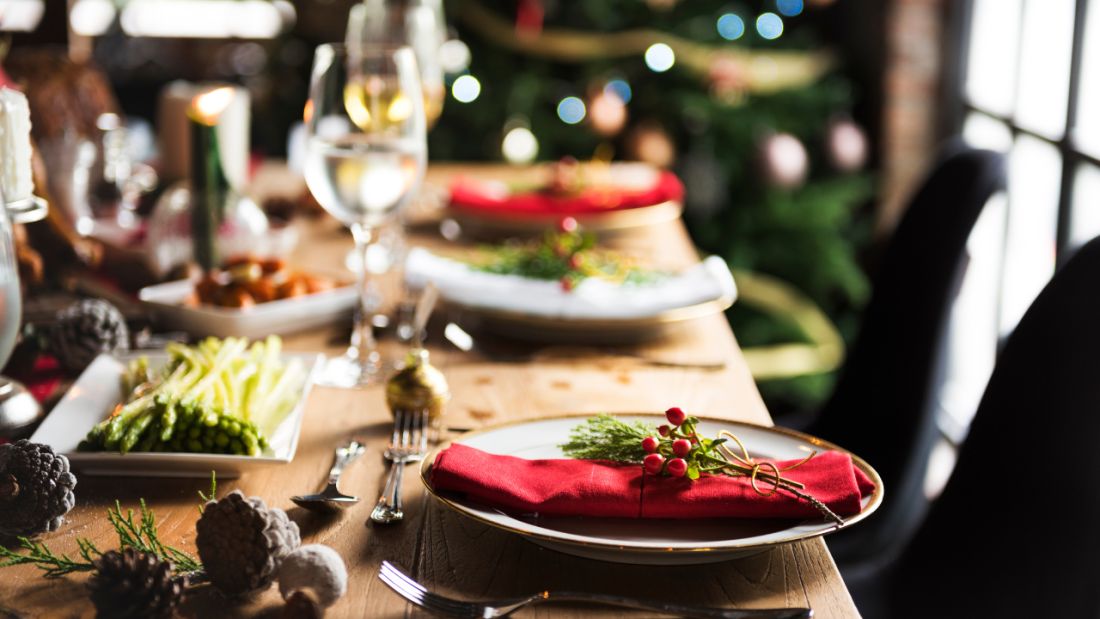 A table set for Christmas dinner