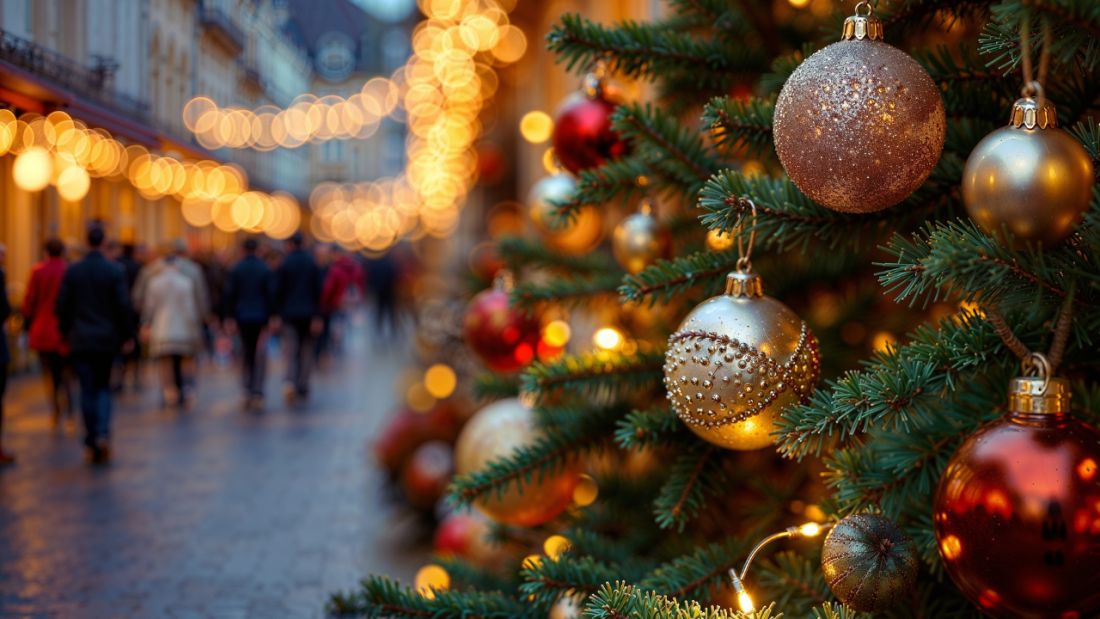 Gold and Red Baubles on a Christmas tree