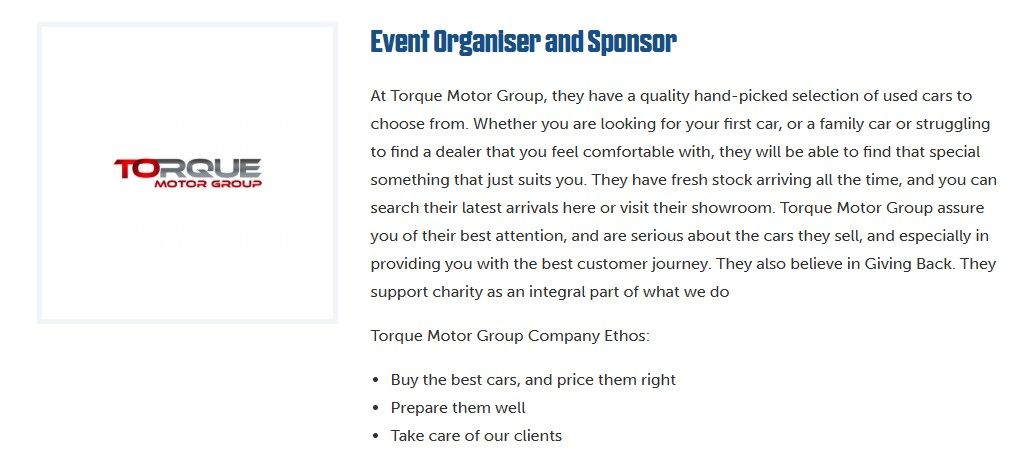 Torque Motor Group event organiser and sponsor information.