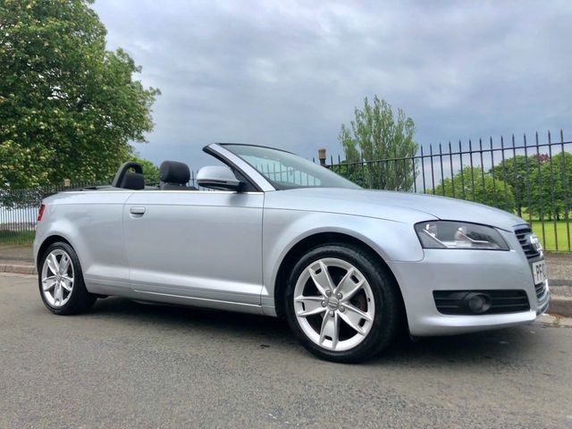 Silver Audi convertible parked outdoors.