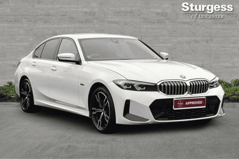 White BMW 3 series parked outside Sturgess of Leicester dealership