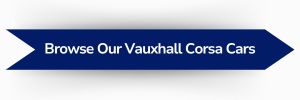 Blue ribbon-shaped banner with white text reading ‘Browse Our Vauxhall Corsa Cars'