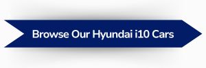 Blue ribbon-shaped banner with white text reading ‘Browse Our Hyundai i10 Cars’