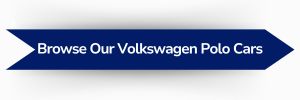 Blue ribbon-shaped banner with white text reading ‘Browse Our Volkswagen Polo Cars’