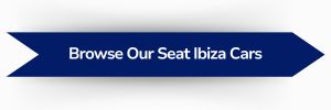 Blue ribbon-shaped banner with white text reading ‘Browse Our SEAT Ibiza Cars'