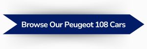 Blue ribbon-shaped banner with white text reading ‘Browse Our Peugeot 108 Cars’