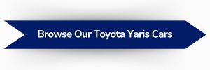Blue ribbon-shaped banner with white text reading ‘Browse Our Toyota Yaris Cars'