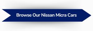 Blue ribbon-shaped banner with white text reading ‘Browse Our Nissan Micra Cars'