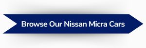 Blue ribbon-shaped banner with white text reading ‘Browse Our Nissan Micra Cars’