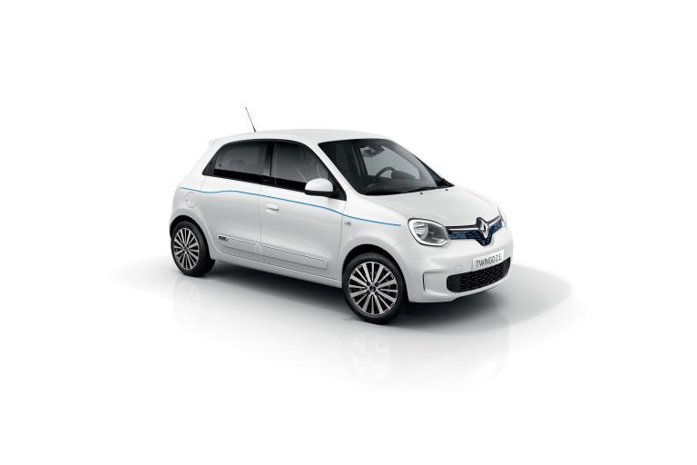 White Renault Twingo hatchback on a white studio background.