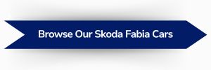 Blue ribbon-shaped banner with white text reading ‘Browse Our Skoda Fabia Cars'
