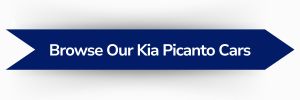 Blue ribbon-shaped banner with white text reading ‘Browse Our Kia Picanto Cars’