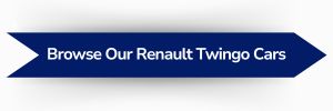 Blue ribbon-shaped banner with white text reading ‘Browse Our Renault Twingo Cars’