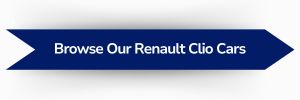 Blue ribbon-shaped banner with white text reading ‘Browse Our Renault Clio Cars'