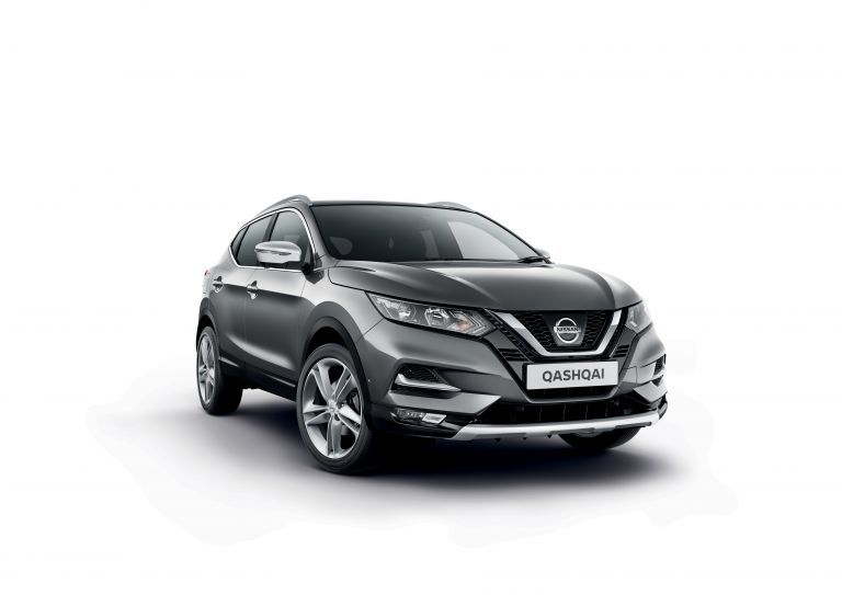 Grey Nissan Qashqai SUV on a white studio background.