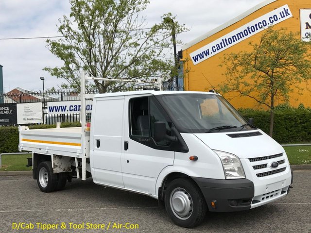 2013 63 Ford Transit 2.2Tdci 125 T350L D/Cab Tipper+ Rear Tool store [ A/Con ] DRW Free UK Delivery