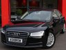 USED 2015 65 AUDI A8 3.0 TDI QUATTRO SE EXECUTIVE 4d AUTO 262 S/S NEW SHAPE, HDD SAT NAV WITH JUKEBOX & DVD PLAYBACK, DAB RADIO, AUDI MUSIC INTERFACE FOR IPOD/USB DEVICES (AMI), BLUETOOTH PHONE & MUSIC STREAMING, WIRELESS LAN CONNECTION (WLAN), 18 INCH 20 SPOKE ALLOYS, ELECTRIC FOLDING HEATED DOOR MIRRORS, ELECTRIC MEMORY SEATS, SPORT SEATS, REAR VIEW CAMERA, POWER BOOT LID, KEYLESS ENTRY & START, 1 OWNER FROM NEW, SERVICE HISTORY, BALANCE OF MANUFACTURERS WARRANTY, FRONT & REAR PARKING SENSORS WITH DISPLAY, MATRIX LED LIGHTS, FULL LEATHER INTERIOR