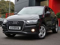 USED 2014 14 AUDI Q3 2.0 TDI QUATTRO S LINE 5d AUTO 177 S/S UPGRADE SAT NAV, UPGRADE HEATED FRONT SEATS, REAR ACOUSTIC PARKING SENSORS, BLUETOOTH PHONE & MUSIC STREAMING,  AUDI MUSIC INTERFACE FOR IPOD / USB DEVICES (AMI), AUTOMATIC GEARBOX, QUATTRO 4 WHEEL DRIVE, START STOP TECHNOLOGY, LED XENON LIGHTS, 18 INCH TWIN 5 SPOKE ALLOY WHEELS, BLACK 1/2 LEATHER INTERIOR, SPORT SEATS WITH ELECTRIC LUMBAR SUPPORT, LEATHER 3 SPOKE SPORTS MULTIFUNCTION TIPTRONIC STEERING WHEEL (PADDLE SHIFT), AUTO LIGHTS & WIPERS, DUAL CLIMATE AIR CON, FULL SERVICE HISTORY