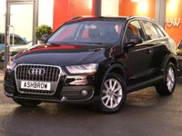 USED 2013 63 AUDI Q3 2.0 TDI SE 5d 177 S/S MANUAL 6 SPEED GEARBOX, START STOP TECHNOLOGY, BLUETOOTH PHONE & MUSIC STREAMING, REAR ACOUSTIC PARKING SENSORS, AUDI MUSIC INTERFACE FOR IPOD / USB DEVICES (AMI), FRONT FOG LIGHTS, 17 INCH 10 SPOKE ALLOYS, ALUMINIUM ROOF RAILS, HEADLAMP WASHERS, GREY CLOTH INTERIOR, LEATHER MULTIFUNCTION STEERING WHEEL, LIGHT & RAIN SENSORS, DUAL CLIMATE AIR CON, CD HIFI WITH 2x SD CARD READERS, FRONT ARM REST, ELECTRIC WINDOWS x4, ELECTRIC HEATED MIRRORS, ISO FIX.  1 OWNER FROM NEW, FULL SERVICE HISTORY