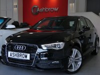 USED 2014 64 AUDI A3 SPORTBACK 2.0 TDI S LINE 5d 150 S/S DAB RADIO, BLUETOOTH PHONE & MUSIC STREAMING, AUDI MUSIC INTERFACE FOR IPOD / USB DEVICES (AMI), LED XENON LIGHTS, FRONT FOG LIGHTS, HEADLAMP WASHERS, 18 INCH 10 SPOKE ALLOYS, BLACK 1/2 LEATHER, SPORT SEATS, LEATHER FLAT BOTTOM MULTI FUNCTION STEERING WHEEL, DUAL CLIMATE AIR CON, 1 OWNER FROM NEW, AUDI SERVICE HISTORY, &pound;20 ROAD TAX (106 G/KM)