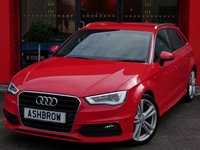 USED 2014 14 AUDI A3 SPORTBACK 2.0 TDI S LINE 5d AUTO 150 S/S &pound;30 ROAD TAX, FULL SERVICE HISTORY, UPGRADE COMFORT PACK, UPGRADE CRUISE, UPGRADE REAR PARKING SENSORS, UPGRADE ALUMINIUM ROOF RAILS, UPGRADE PRIVACY GLASS, DAB, BLUETOOTH PHONE & AUDIO STREAMING, XENON HEADLIGHTS W/ LED DAYTIME RUNNING LIGHTS, AUDI DRIVE SELECT, AUTO LIGHTS + WIPERS, TYRE PRESSURE MONITORING, DUAL ZONE CLIMATE A/C, AUDI MUSIC INTERFACE FOR IPOD / USB, AUTO DIMMING REAR VIEW MIRROR, DIGITAL SPEED DISPLAY, ELECTRICALLY ADJUSTABLE HEATED DOOR MIRRORS
