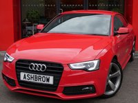 USED 2015 64 AUDI A5 2.0 TDI S LINE BLACK EDITION 2d AUTO 177 S/S UPGRADE DE-BADGE FEATURE, MMI NAVIGATION PLUS, HEATED FRONT SEATS, FULL BLACK LEATHER, BANG & OLUFSEN SOUND SYSTEM, PARKING SYSTEM PLUS (FRONT & REAR WITH DISPLAY), CRUISE CONTROL, AUDI MUSIC INTERFACE (AMI), DVD PLAYER, VOICE DIALOGUE SYSTEM, PRIVACY GLASS, DAB RADIO, BLUETOOTH PHONE & MUSIC STREAMING, WIRELESS LAN CONNECTION (WLAN), LED XENON LIGHTS, 19 INCH ROTOR ALLOYS, LEATHER FLAT BOTTOM MULTIFUNCTION TIPTRONIC STEERING WHEEL, FULL SERVICE HISTORY