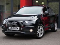 USED 2014 63 AUDI Q3 2.0 TDI QUATTRO S LINE 5d 177 S/S UPGRADE PANORAMIC GLASS SUN ROOF, UPGRADE LED INTERIOR LIGHT PACK, UPGRADE PRIVACY GLASS, AUDI MUSIC INTERFACE FOR IPOD / USB DEVICES (AMI), BLUETOOTH PHONE & AUDIO STREAMING, REAR ACOUSTIC PARKING SENSORS, MANUAL 6 SPEED GEARBOX, QUATTRO 4 WHEEL DRIVE,  LED XENON LIGHTS, 18 INCH TWIN 5 SPOKE ALLOYS, BLACK 1/2 LEATHER INTERIOR, SPORT SEATS WITH ELECTRIC LUMBAR SUPPORT, AUTO LIGHTS & WIPERS,  OWNER FROM NEW, FULL SERVICE HISTORY