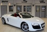 USED 2010 10 AUDI R8 5.2 SPYDER V10 QUATTRO 2d 519 BHP FULL RED LEATHER SEATS + FULL AUDI SERVICE HISTORY INCLUDING FULL SERVICE CARRIED OUT BY AUDI IN AUGUST 2018 AND NEW BRAKES FITTED ALL ROUND IN SAME MONTH + SATELLITE NAVIGATION + BLUETOOTH + BANG & OLUFSEN SOUND SYSTEM + 19 INCH ALLOYS + HEATED FRONT SEATS + PARKING SENSORS + XENON HEADLIGHTS