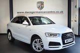 USED 2017 17 AUDI Q3 2.0 TDI S LINE EDITION 5DR 148 BHP full audi service history *NO ADMIN FEES* FINISHED IN STUNNING GLACIER WHITE WITH HALF BLACK LEATHER INTERIOR + FULL AUDI SERVICE HISTORY + SATELLITE NAVIGATION + BLUETOOTH + DAB RADIO + CRUISE CONTROL + RAIN SENSORS + AIR CON + HEATED ELECTRIC FOLDING MIRRORS + PARKING SENSORS + 18" ALLOY WHEELS
