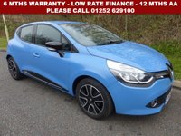 USED 2015 15 RENAULT CLIO 1.1 DYNAMIQUE MEDIANAV 5d 75 BHP All retail cars sold are fully prepared and include - Oil & filter service, 6 months warranty, minimum 6 months Mot, 12 months AA breakdown cover, HPI vehicle check assuring you that your new vehicle will have no registered accident claims reported, or any outstanding finance, Government VOSA Mot mileage check. Because we are an AA approved dealer, all our vehicles come with free AA breakdown cover and a free AA history check.. Low rate finance available. Up to 3 years warranty available.