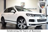 USED 2014 14 VOLKSWAGEN TOUAREG 3.0 V6 R-LINE TDI BLUEMOTION TECHNOLOGY 5DR 242 BHP full service history FINISHED IN STUNNING PURE WHITE FULL BLACK LEATHER INTERIOR + FULL SERVICE HISTORY + SATELLITE NAVIGATION + BLUETOOTH + HEATED SPORT SEATS + FULL PANORAMIC ROOF + DAB RADIO + HEATED STERRING WHEEL + CRUISE CONTROL + HEATED ELECTRIC FOLDING MIRRORS + PARKING SENSORS + 20 INCH ALLOY WHEELS