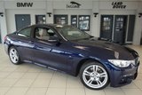 USED 2016 16 BMW 4 SERIES 3.0 430D XDRIVE M SPORT 2d AUTO 255 BHP FINISHED IN STUNNING TANZANITE BLUE WITH OYSTER CREAM LEATHER SEATS + FULL BMW SERVICE HISTORY + PRO SATELLITE NAVIGATION + XENON HEADLIGHTS + 18 INCH ALLOYS + HEATED FRONT SEATS + FOUR WHEEL DRIVE + DAB RADIO + PARKING SENSORS + CRUISE CONTROL + AIR CONDITIONING