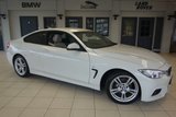 USED 2015 15 BMW 4 SERIES 2.0 420D M SPORT 2d 181 BHP FINISHED IN STUNNING ALPINE WHITE WITH FULL OYSTER CREAM LEATHER SEATS + COMPREHENSIVE BMW SERVICE HISTORY + PRO SATELLITE NAVIGATION + XENON HEADLIGHTS + DAB RADIO + BLUETOOTH + HEATED FRONT SEATS + PARKING SENSORS + AIR CONDITIONING + CRUISE CONTROL